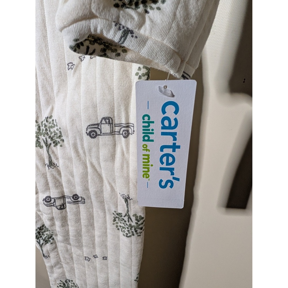Carters Child of Mine Quilted Jumpsuit and Bib Set Truck Tree Print 18M NWT - Picture 3 of 3